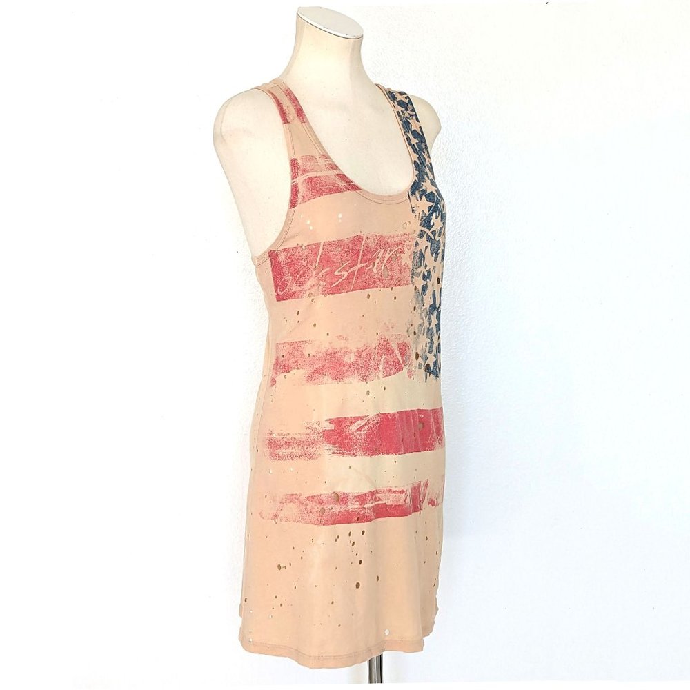 NWT Rockstar Sushi Cream American Flag Distressed Racerback Mini Dress Tunic - Picture 3 of 7